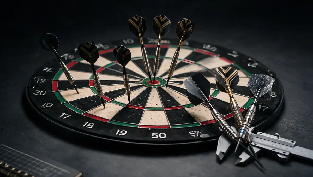 Steel tip darts stuck in a dartboard